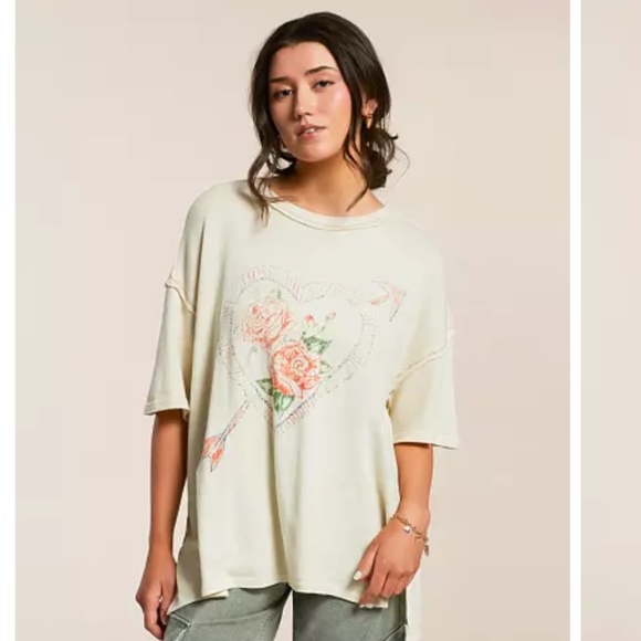 Free People Love Rose Oversized T-Shirt - Picture 1 of 9
